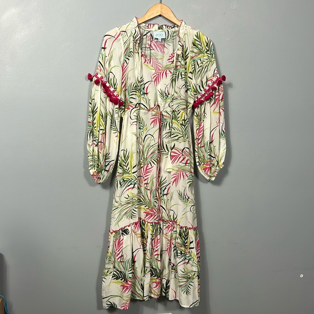 Taj by Sabrina Crippa Silk Embodied  Cream and Green Layered Skirt dress S